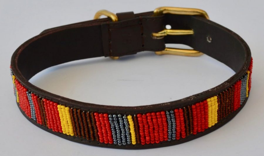 Leather Beaded Dog Collar (Stripes)