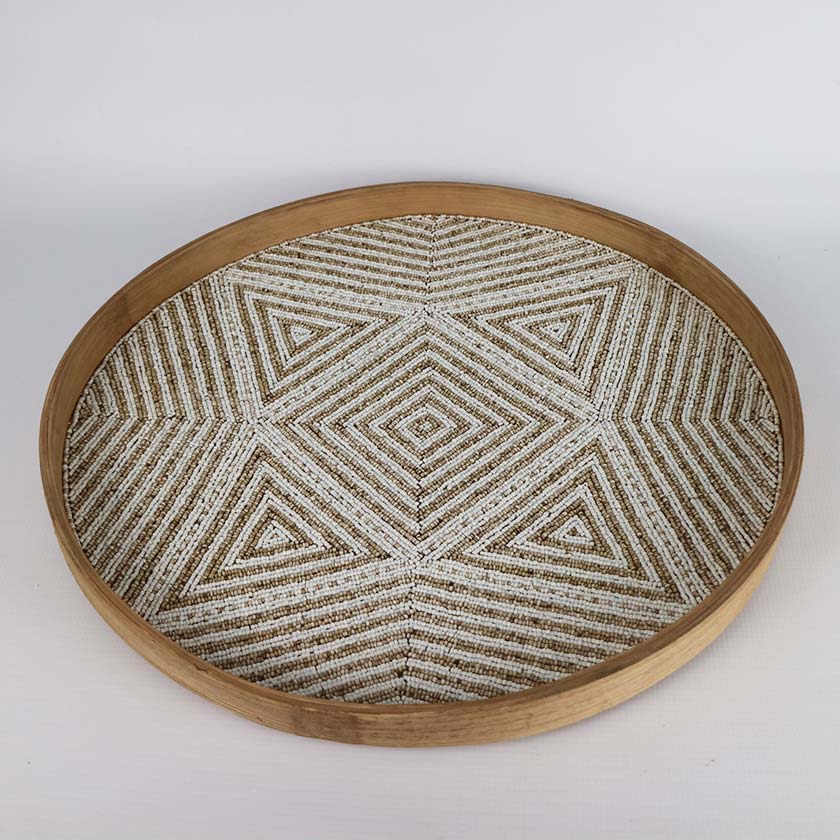 Beaded Bamboo Tray Natural/White