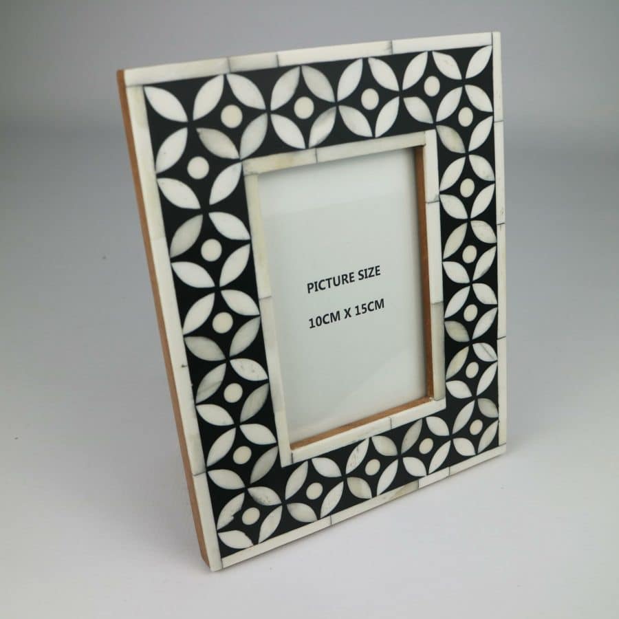 Bone Frame with Black and White Flower Inlay