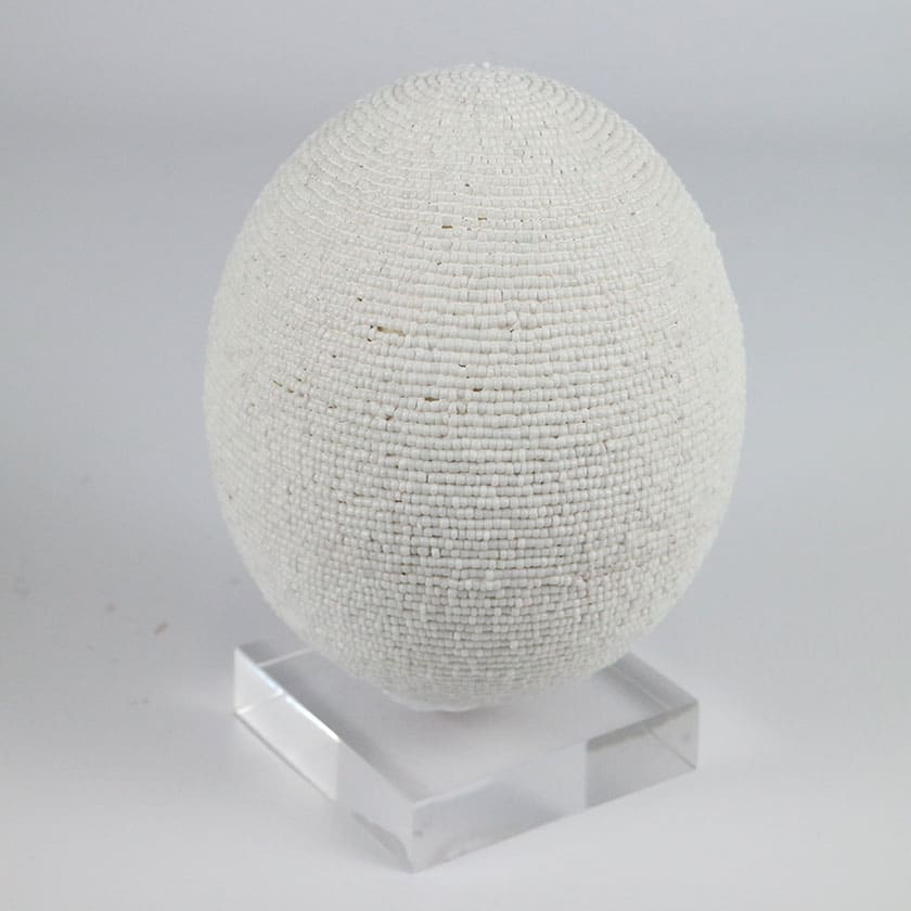 Beaded Ostrich Egg on Stand (White)