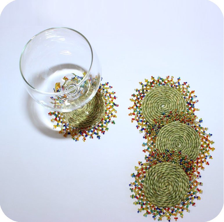 Ndebele Grass and Bead Coaster Set (Set of Four)
