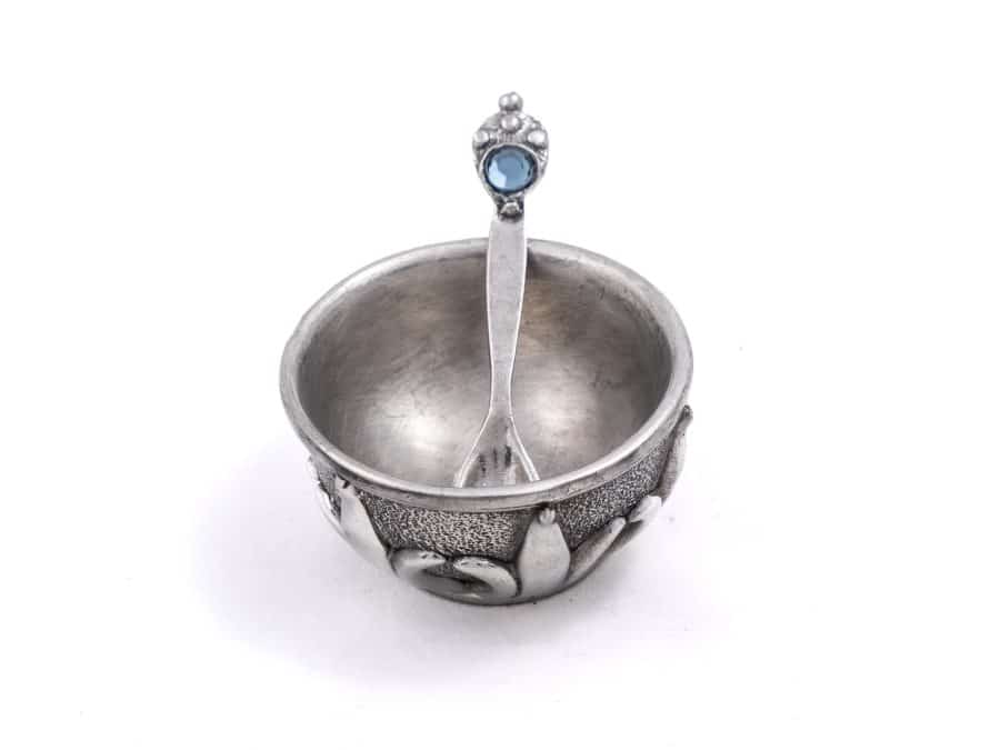 Alternative view of Classic Pinch/Salt Pot and Spoon