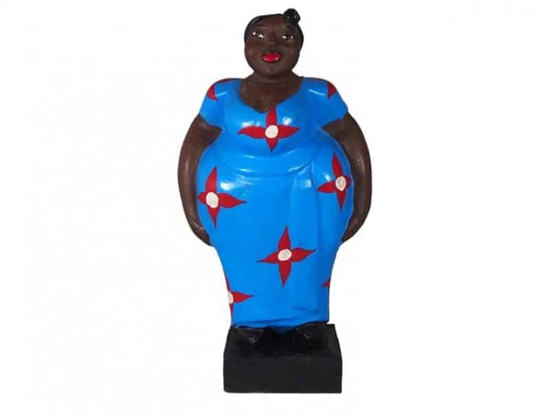 Mama Africa Wood Sculpture - Blue with Red Starflowers