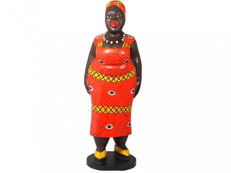 Mama Africa Wood Sculpture - Orange with Eyes