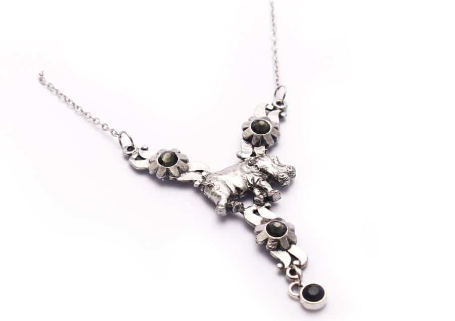 Floral Hippo Necklace (Black Crystal)
