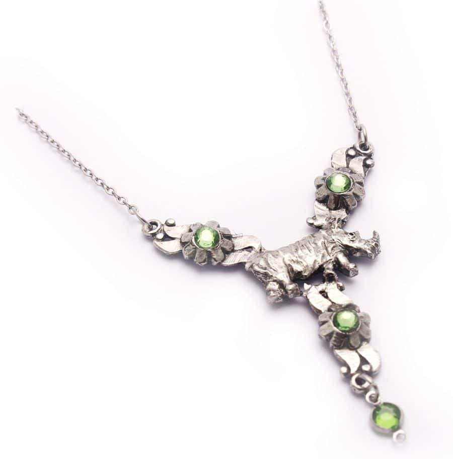 Floral Rhino Necklace (Green Crystal)