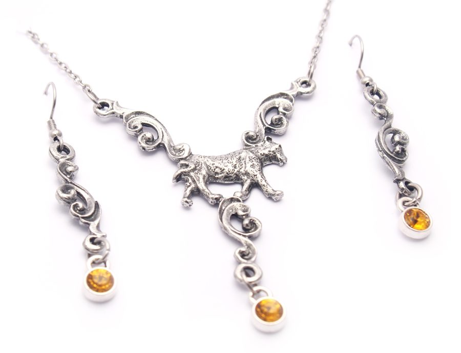 Curly Leopard Necklace & Earring Set (Yellow Crystal)