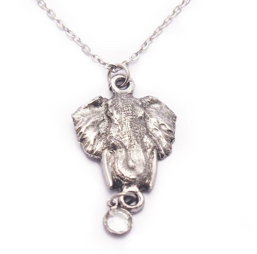 Elephant Head Charm Necklace (Clear Crystal)