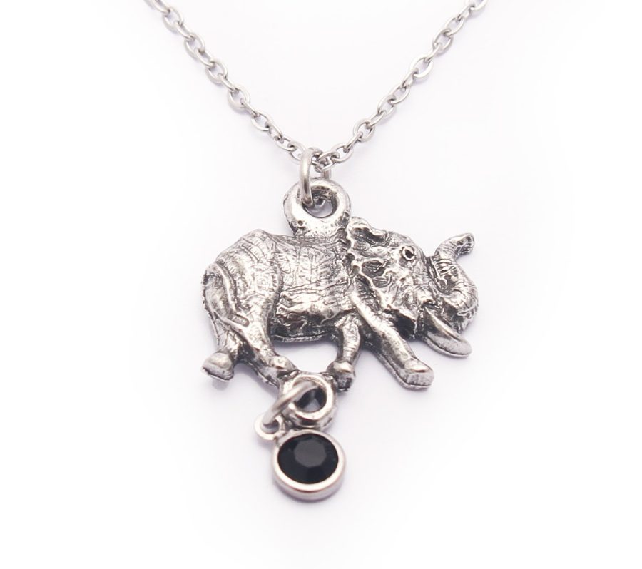 Elephant Body Charm Necklace (Black Crystal)