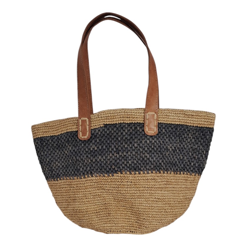 Bag Raffia Crochet Ball Grey & Natural
