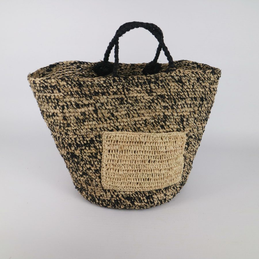 Bag Black Crochet with Natural Pocket