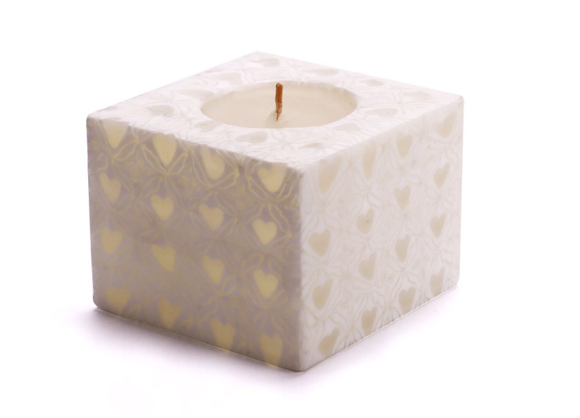Cube Candle - Hearts White