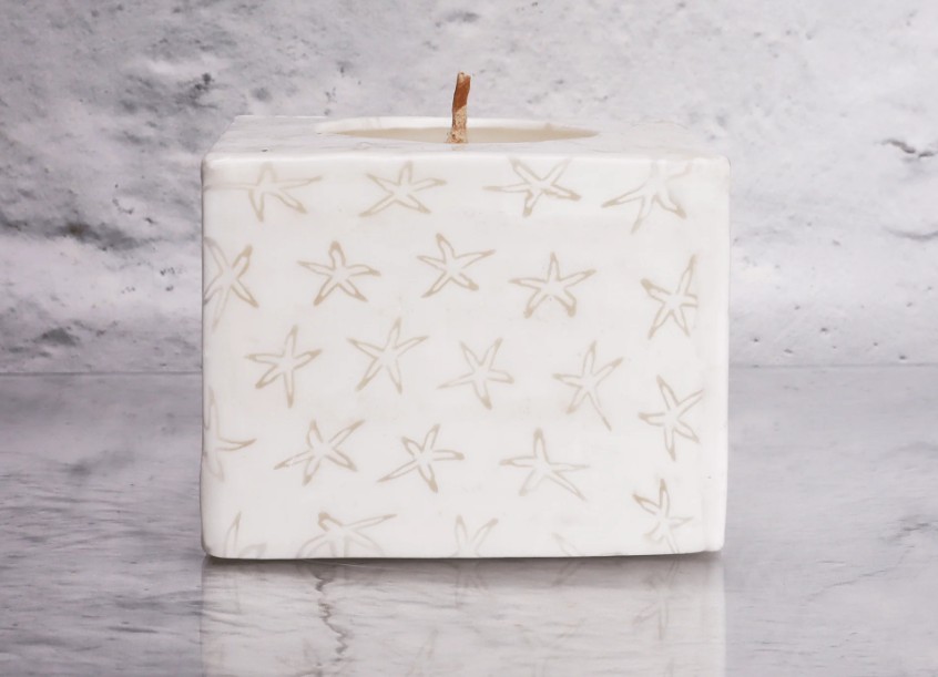 Alternative view of Cube Candle - Stars White