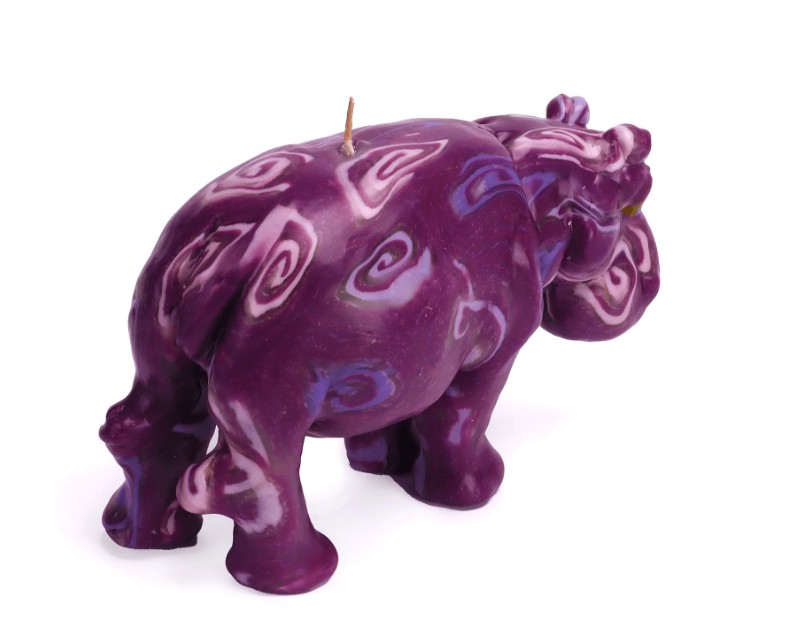 Alternative view of Hippo Candle - Spiral Pattern (Dark Purple)