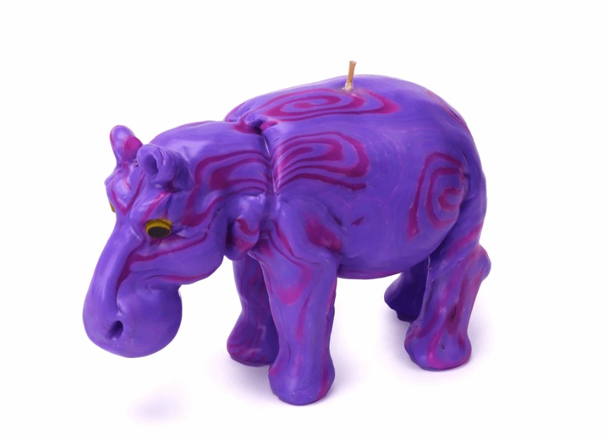 Alternative view of Hippo Candle - Spiral Pattern (Purple)