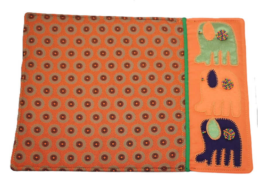 Hand-Embroidered & Beaded Shweshwe Placemat: Elephants (Orange)