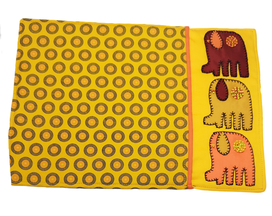 Hand-Embroidered & Beaded Shweshwe Placemat: Elephants (Yellow)