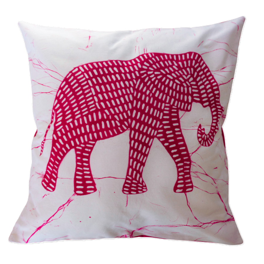 Cushion Cover: Elephant on White (Candy Pink)