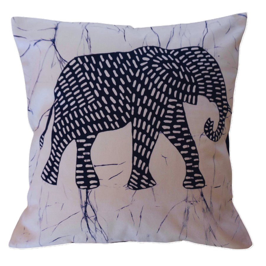 Cushion Cover: Elephant on White (Indigo)