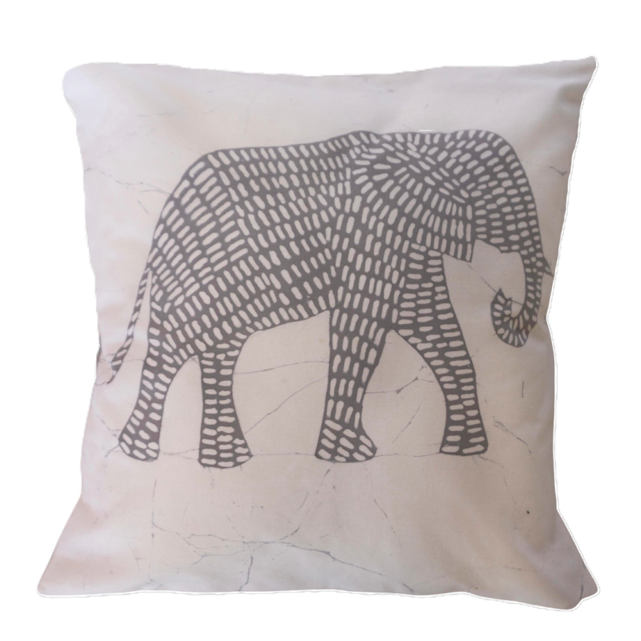 Cushion Cover: Elephant on White (Silver)