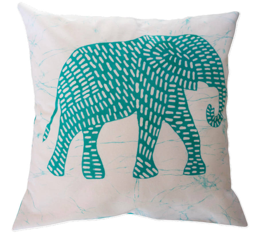Cushion Cover: Elephant on White (Fresh Topaz)