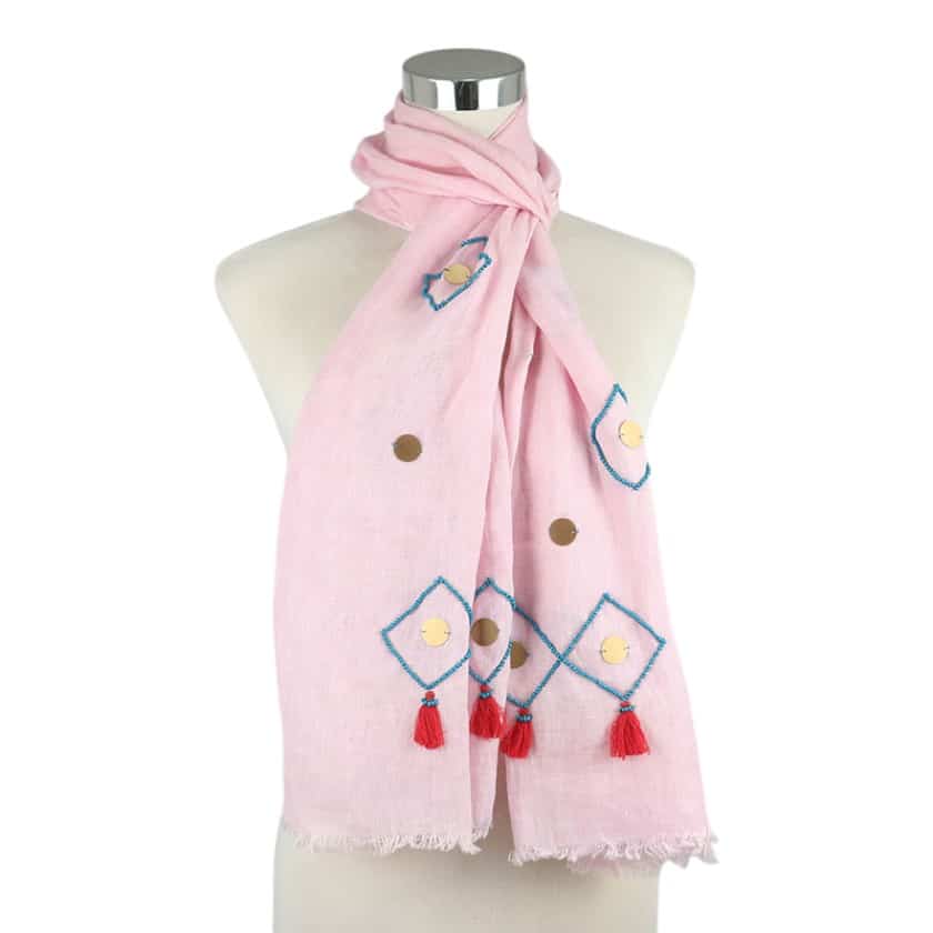 Scarf Linen Embroidered (Pink)